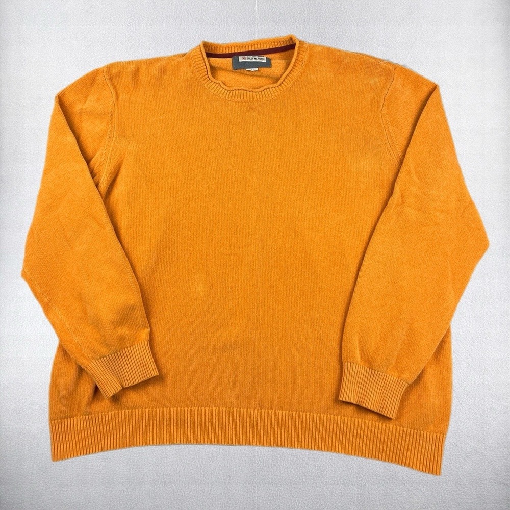 32 Bar Blues Sweater Mens XXL Orange Crew Neck Cotton Long Sleeve Knit